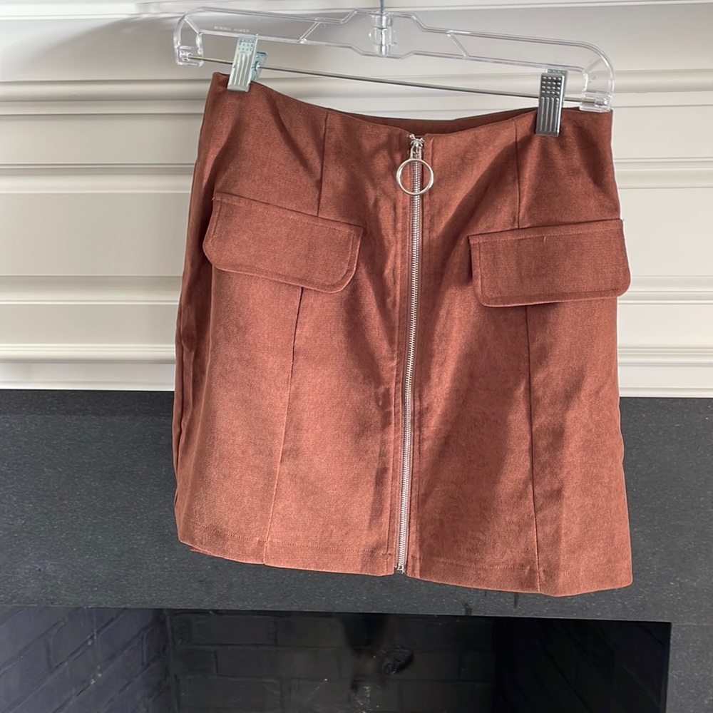 Shein brown zip up skirt
